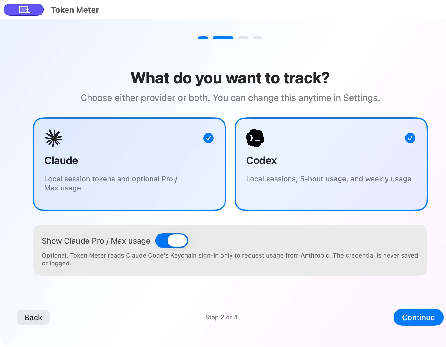 Provider settings for selecting Claude and Codex