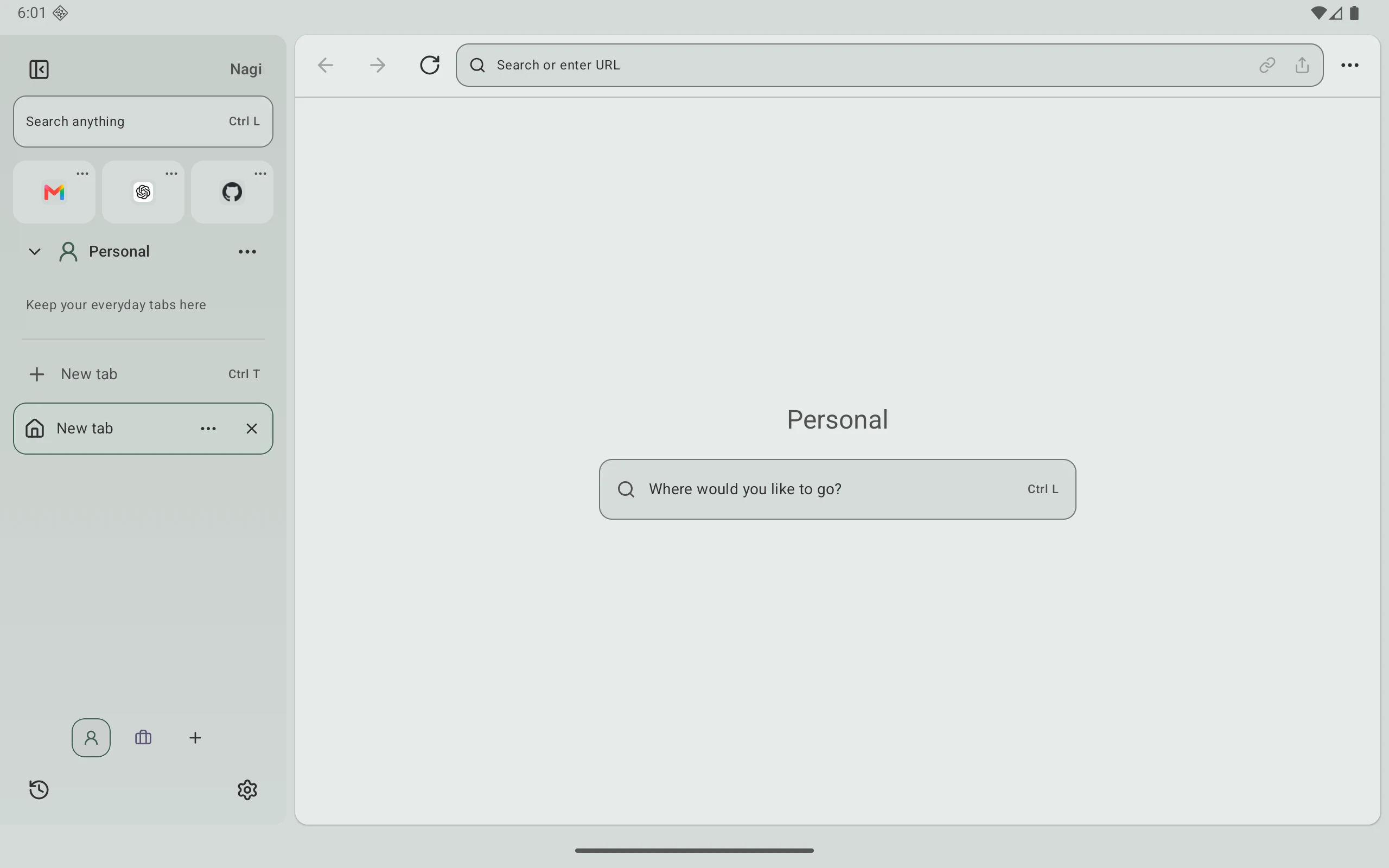 通过侧边栏整理标签页和 Space 的 Nagi